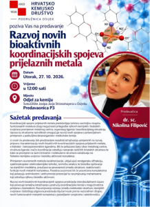Poziv na znanstveno-popularno predavanje „Razvoj novih bioaktivnih koordinacijskih spojeva prijelaznih metala”
